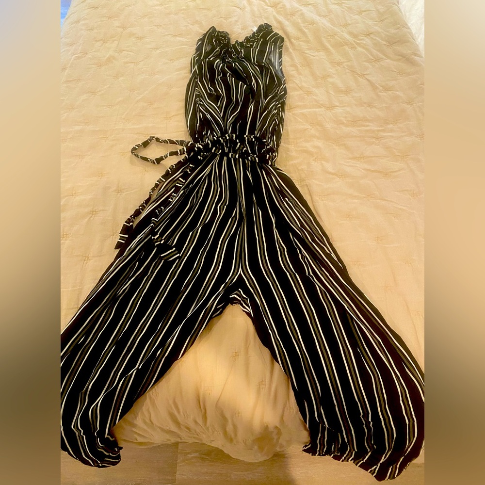 Black and white pin stripe jumpsuit